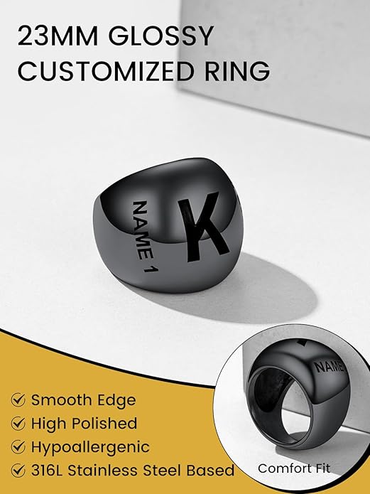 GOLDCHIC JEWELRY Chunky Dome Ring for Women, Stainless Steel Bold Stacking Croissant Statement Ring For Men (Size 7-12, Custom)