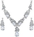 Secret for Longevity Silver Tone Antique Style Art Deco Clear Crystal Rhinestone Statement Wedding Bridal Prom Chunky Statement Earrings Necklace Gift Set