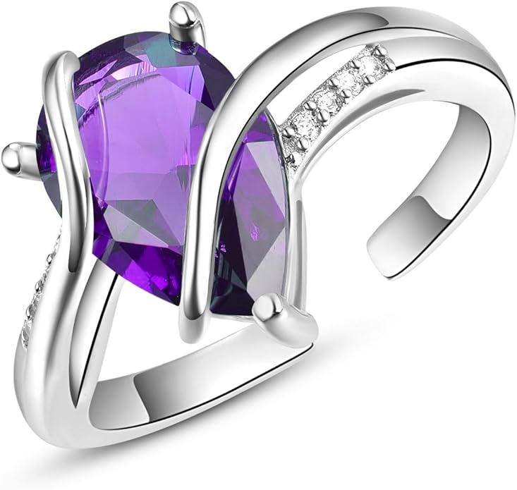 KINGWHYTE Adjustable Rings for Women Teardrop Pear Ring 925 Sterling Silver 0.85ct Teardrop Cubic Zirconia Open AdjustableThumb Ring for Women