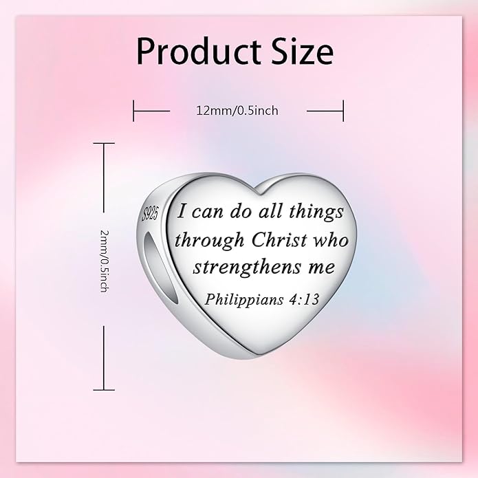 Bible Family Mom Wife Love Heart Dangle Charm 925 Sterling Silver Charms fits Bracelets and Necklace Pendant Bead Charms Jewelry Present for Women Family Friends