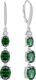 Women 925 Sterling Silver Birthstone 3-stone Leverback Drop Dangle Earrings 5A Cubic Zirconia Jewelry for Her