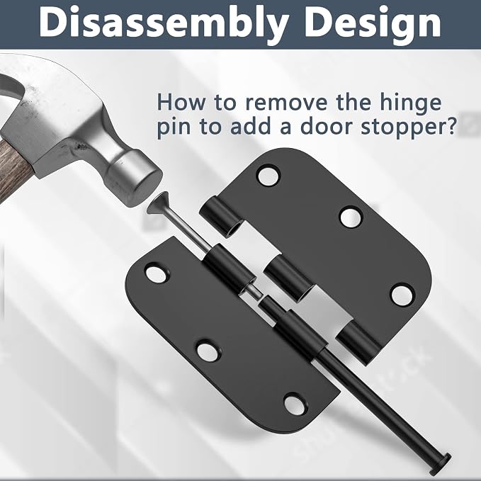 HOSOM 24 Pack Rounded Matte Black Door Hinges 3.5 x 3.5 inch - Image 5