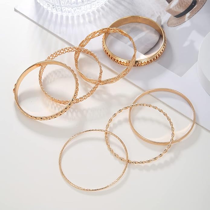 16Pcs Gold Bangle Bracelets for Women - Multi Layer Stackable Textured Bracelets Boho Jewelrys Set.