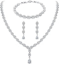 Hadskiss Jewelry Set for Women, Necklace Dangle Earrings Bracelet Set with White AAA Cubic Zirconia, Allergy Free Wedding Party Jewelry for Bridal Bridesmaid