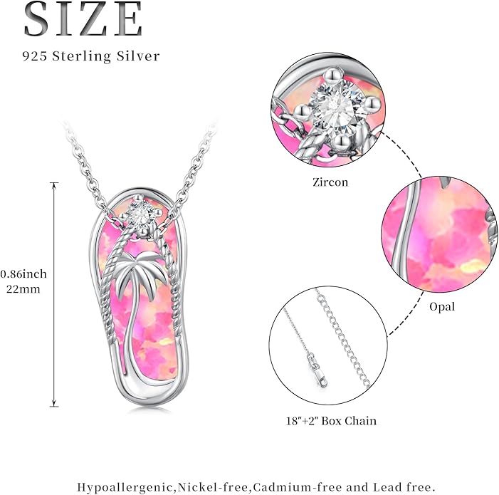Midir&Etain Ocean Necklace 925 Sterling Silver Blue Opal Necklace Starfish/Flip Flop/Shark Pendant Beach Ocean Jewelry for Women