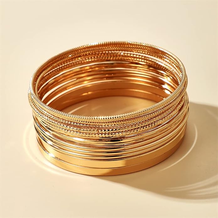 16Pcs Gold Bangle Bracelets for Women - Multi Layer Stackable Textured Bracelets Boho Jewelrys Set.