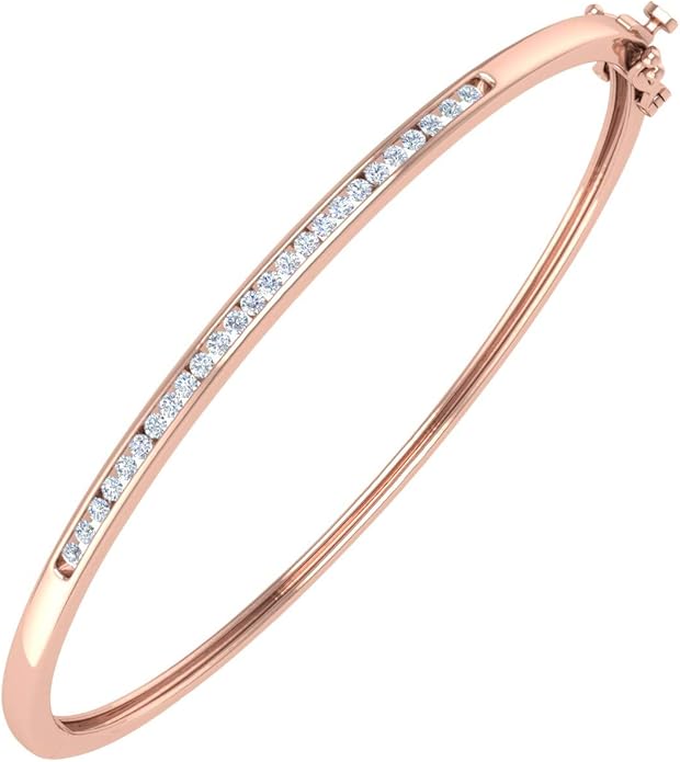 1/2 Carat Channel Set Round-Cut Natural Diamond Bangle Bracelet for Women in 14K Gold (SI1-SI2 Clarity)
