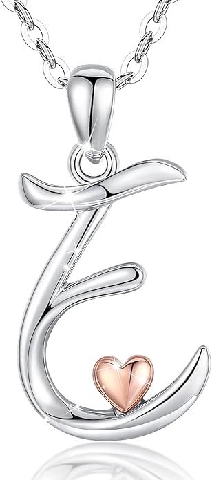 CELESTIA 925 Sterling Silver Initial Necklaces 26 Letter with Rose Gold Heart - 18 Inch Chain