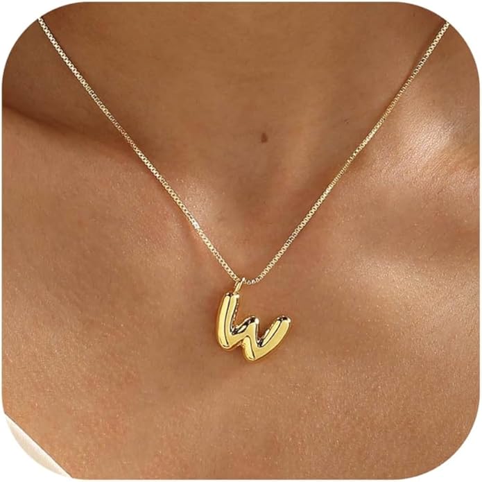 Bubble Gold Silver Letter Necklace Initial Necklaces for Women Trendy 14K Dainty Charm Pendant Name Necklace Personalized Jewelry Gift for Women Teen