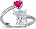 Highland Cow Ring 925 Sterling Silver Adjustable Ring Birthstone Ring Engraved Name Highland Cow Gifts Jewelry for Women