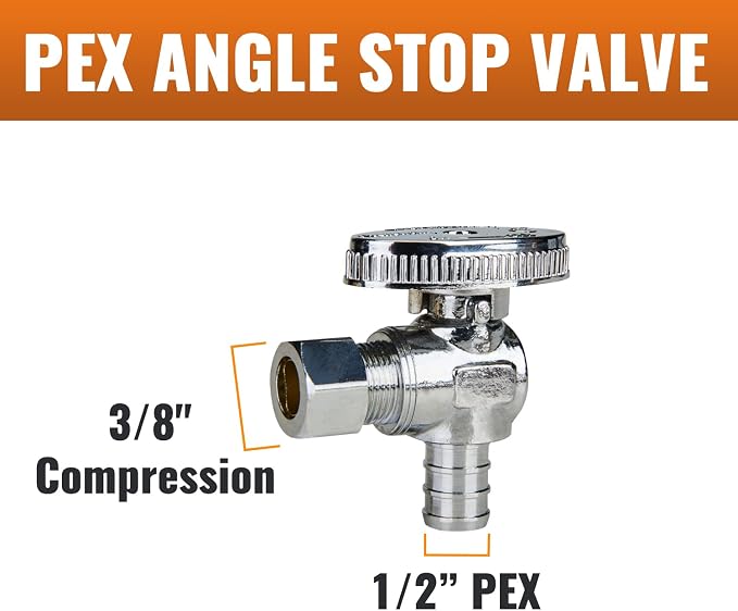 12-Pack Angle Stop Valve, 1/2" PEX x 3/8" OD Compression, 1/4 Turn | Brass - Image 2