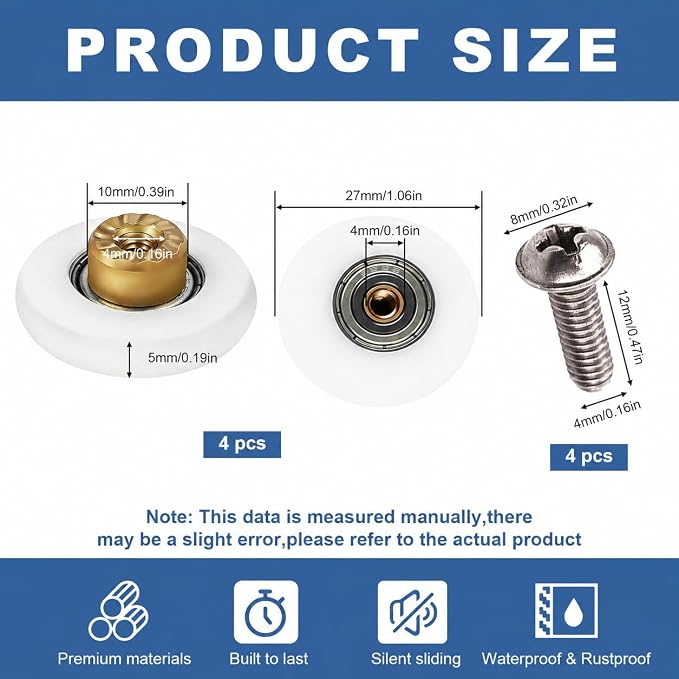 Shower Door Rollers, 4 Pack, Stainless Steel, - Image 2
