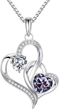 Iefil Valentines Day Gifts for Her - 925 Sterling Silver Double Birthstone Necklace, Heart Necklaces for Women, Anniversary Birthday Gifts, Personalized Jewelry Gift for Wife Mom Girlfriend