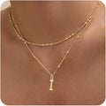 Initial Necklaces for Women, Dainty 14K Gold Plated Layered A-Z Letter Pendant Necklace Trendy Cute Choker Name Charm Necklace Stack Personalized Jewelry Gift for Her Birthday Christmas Gift