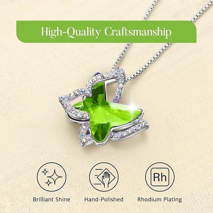 Valentine's Day Gift Butterfly Birthstone Crystal Necklace, Silver Tone with 18”+2” Chain, Necklace for Mother’s Day Anniversary Birthday Gifts for Women and Daughter