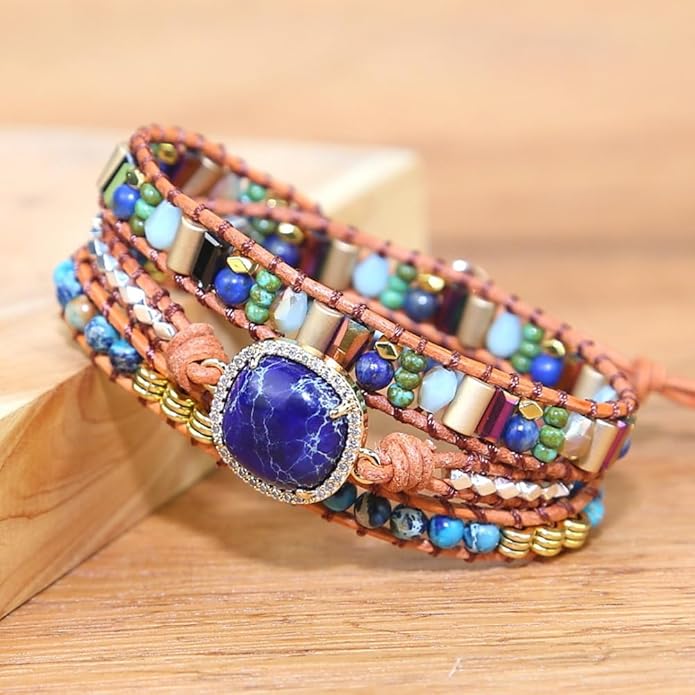 ZOSOJONA Women Wrap Bracelets Boho Natural Stone Jasper Turquoises Strand Bracelet Jewelry Collection