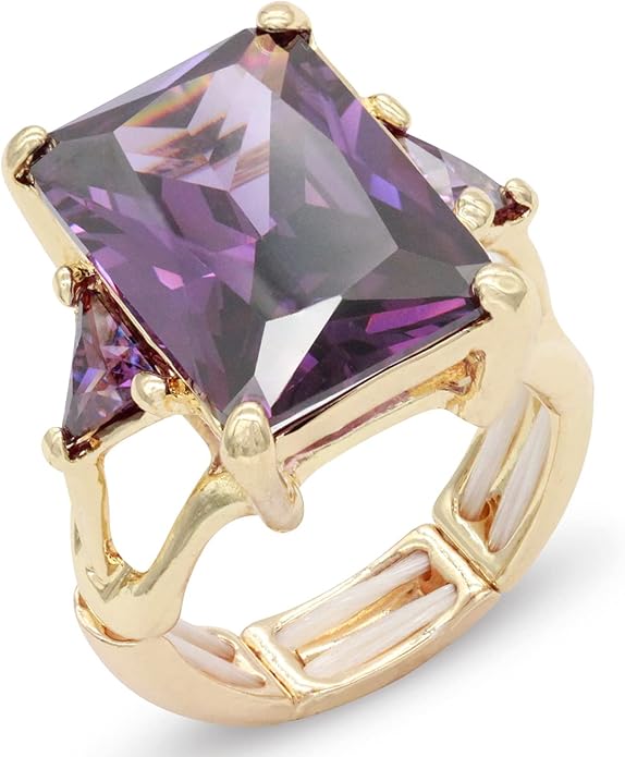 Lavencious Big Bold Radiant CZ Stones Stretch Rings for Women Size for 7-9