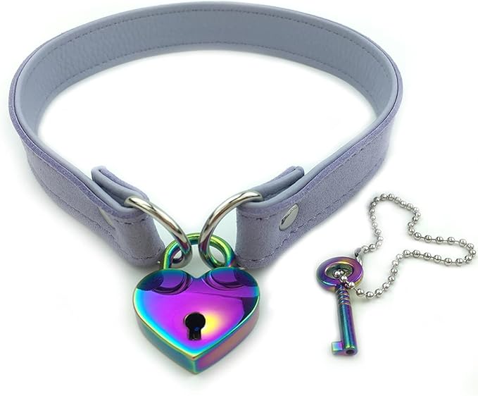 Succuba Padlock Choker Collar Necklace with Lock and Key Heart Lock Choker for Women and Men (C, 16)