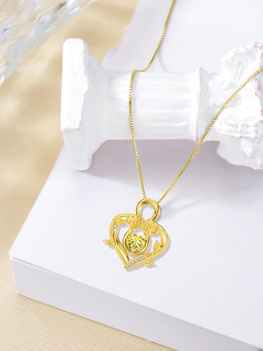 Midari 18K Gold Heart Birthstone Necklace 18K Gold Infinity Rose Necklace Birthday Christmas Jewelry Gifts for Women Wife Her Daughter Mom