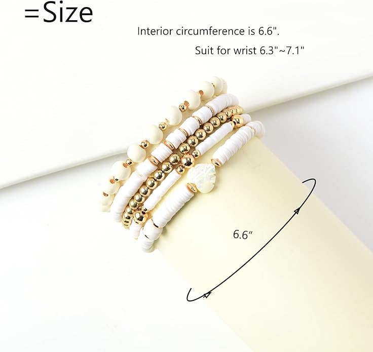 GOOJIDS Surfer Heishi Clay Bead Bracelets for Women Bohemian Stackable Gold Plated Beaded Stretch Bracelets Elastic Layering Friendship Bracelets Set Boho Jewelry