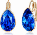 Teardrop Austrian Crystal Leverback Drop Earrings for Women 14K Rose Gold Plated Hypoallergenic Jewelry