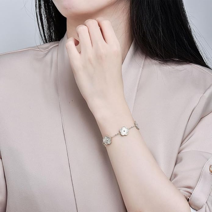 18K Gold-Plated Four Leaf Clover Bracelet for Women,Adjustable lucky Bracelet Set Jewelry Gift-Hypoallergenic Charm for Birthdays, Wellness & Daily Wear