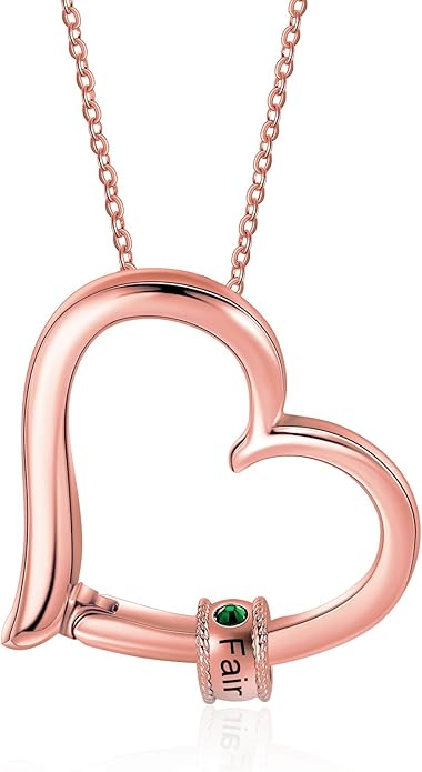 Personalized Women's Pendant Necklace 925 Sterling Silver with 1-5 Simulated Birthstone Names Customized Heart Shape Cubic Zirconia Necklace