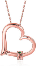 Personalized Women's Pendant Necklace 925 Sterling Silver with 1-5 Simulated Birthstone Names Customized Heart Shape Cubic Zirconia Necklace