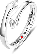 Yesteel S925 Sterling Silver Hug Ring for Women Teen Girls, Adjustable Ring Jewelry Mothers Day Birthday Gifts for Daughters Mom Sister Wife Friends Grandma
