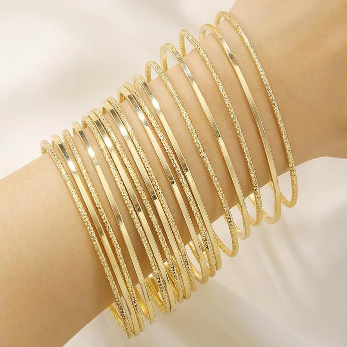 16Pcs Gold Bangle Bracelets for Women - Multi Layer Stackable Textured Bracelets Boho Jewelrys Set.