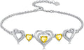 Birthstone Charm Link Bracelet 925 Sterling Silver Rose/Heart/Mom Bracelet with 12 Months Birthstone Mother's Day Gift Jewelry Gifts for Women,Chain Length 7"+2" Extend