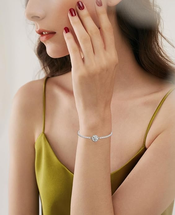 2mm/3mm/4mm/5mm Tennis Moissanite Bracelet 925 Sterling Silver 1/2ct Round Cut Moissanite D Color VVS1 Anniversary Jewelry Gift for Women