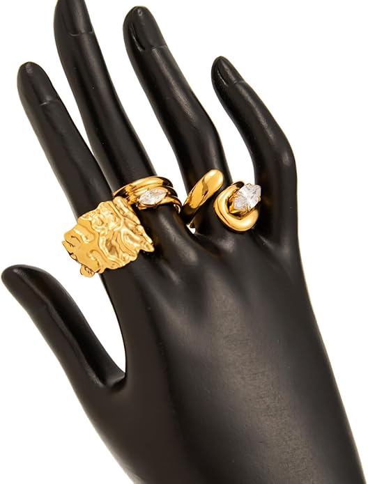 Chunky Gold Rings for Women Rhinestone Stackable Knuckle Ring Set Open Adjustable Statement Ring Set Dainty Crown Cross Midi Rings Fashion Jewelry Gift for Women