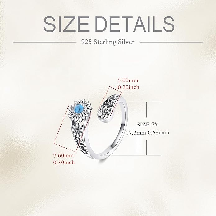 VONALA Dragonfly/Butterfly/Tree of Life/Sunflower Ring for Women 925 Sterling Silver Adjustable Turquoise Ring Flower Antique Jewelry Gifts
