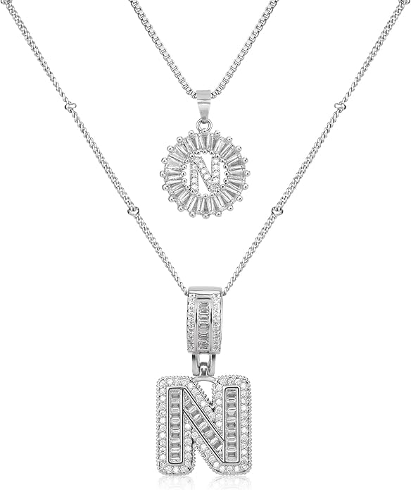 14K Gold Plated Alphabet Necklace Cubic Zirconia Letter Pendant, Personalized Name Jewelry Gift for Women, Customizable A-Z, Birthday/Mothers Day Gifts for Womens
