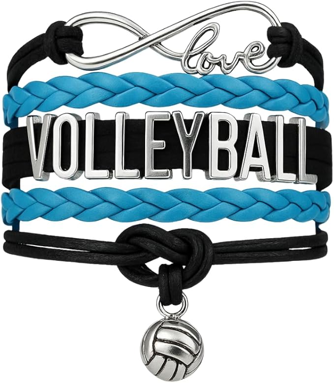 Volleyball Bracelets For Girls- Ideal Volleyball Gifts & Souvenirs. Adjustable Charm Bracelet with Moveable Letters, Infinity Symbol & Silver Volleyball Charm. Fashionable Bracelets by SportyBella.