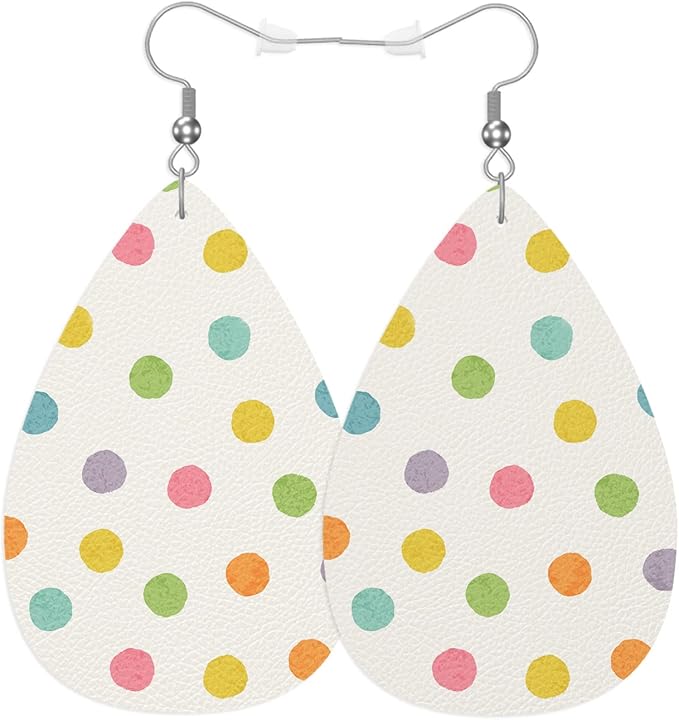Colorful Dots Leather Teardrop Earrings Abstract Bubble Dot Circle Geometry Faux Leather Water Drop Earrings Jewelry For Women Friends Wedding