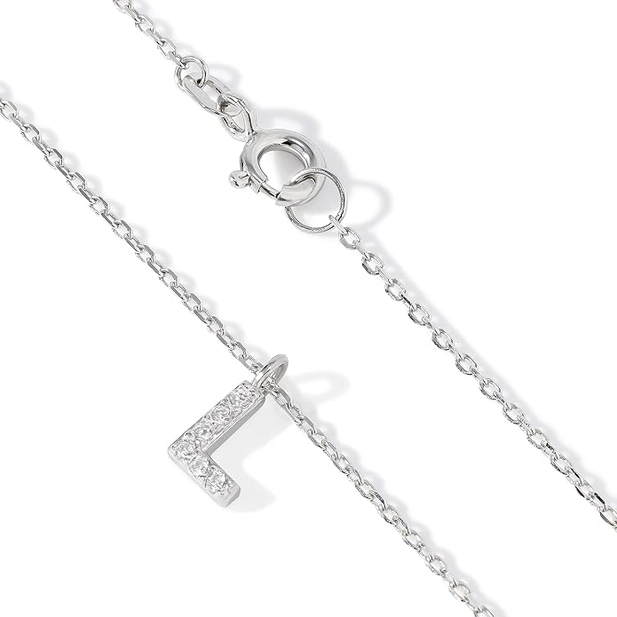 JTV Sterling Silver Initial Necklace for Women, 0.13 CTW White Cubic Zirconia Letter Pendant, Rhodium-Plated, Personalized Monogram Jewelry, Gift Box Included, 18”