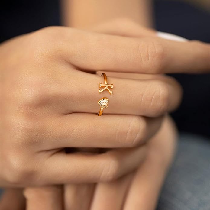 Valentines Day Gift Initial Rings for Teen Girls - S925 Heart Sterling Silver Rings for Teen Girls | 14K Gold/Rose Gold/Sterling Silver Plated Ring for Girls Kids Women Ring for Teenager Girls Gifts Adjustable, No Tarnish, Hypoallergenic