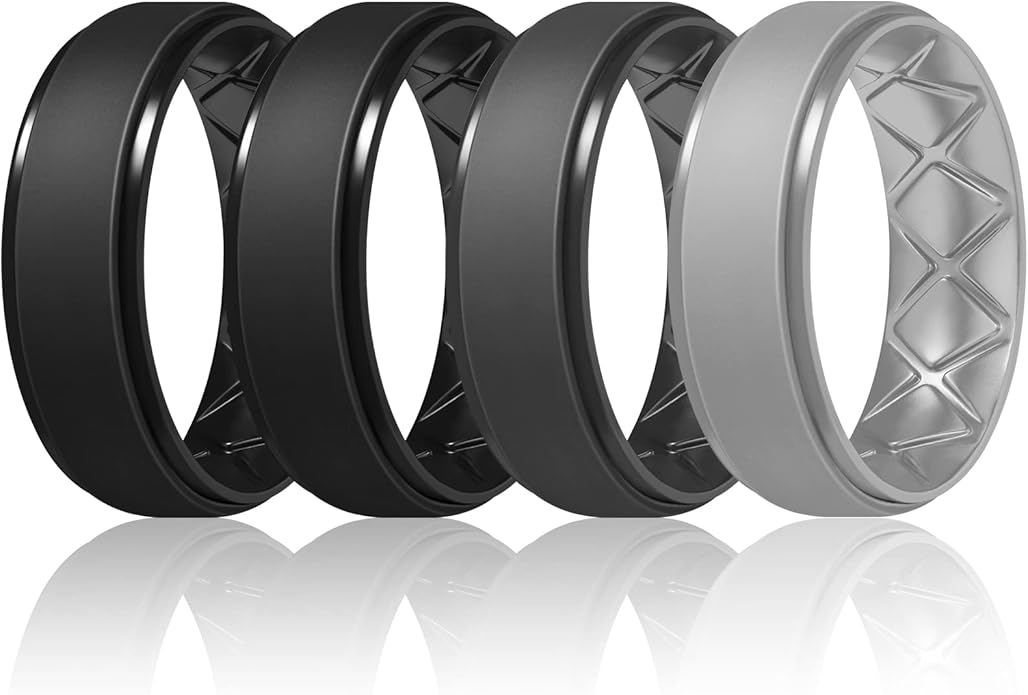 Egnaro Men's Rings 8.5mm Wide-2mm Thick Inner Arc Ergonomic Breathable Rubber Wedding bands-Hypoallergenic for Gym/Outdoor/Gift((1-7 Variety Pack with Half Size)