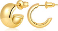 Gamicy Small 14K Gold Plated Hoop Earrings for Women with 925 Stering Silver Post, 14K Real Gold Plated Chunky Lightweight Hoops Earrings