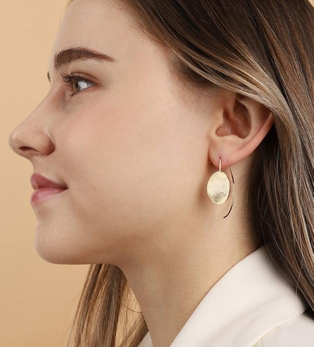OZEL Gold Dangle Earrings for Women Brushed Finish, Matte Gold Statement Jewelry, 14k Gold Plated