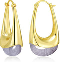 Long Oval Chunky Dangle 18K gold plated Hoops with Colored Resin Gemstone Statement Earrings for Women by SNGIA, (Green, Brown, Blue, Pink, White, Cream), Bold Drop Handmade Exaggerated Irregular Trendy Bohemian Jewelry Gifts, Unique Dangling Teardrop ...