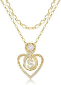 Heart Letter Necklaces for Women 14K Gold Plated Cubic Zirconia Heart Initial Layered Necklace Infinity Pendant Necklace Letter Initial Jewelry for Women