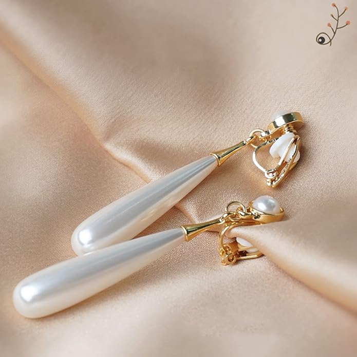 Pearl Clip on Earrings for Women Drop Clip Earrings for Women Gold Plated White Imitation Pearl Earrings Fashion