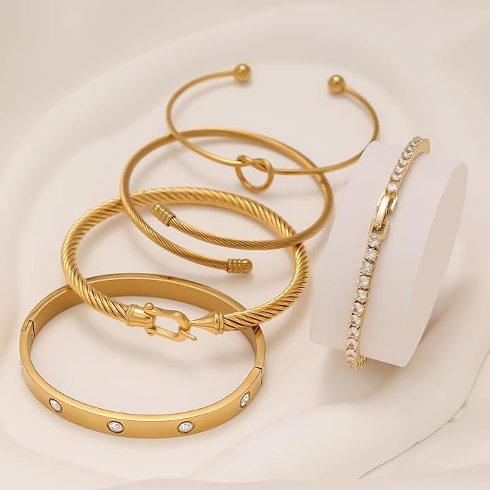18 K Gold Plated Love Bangle Bracelet Stack Cuff Jewelry for Women Jewelry Set for Women Gift with Box