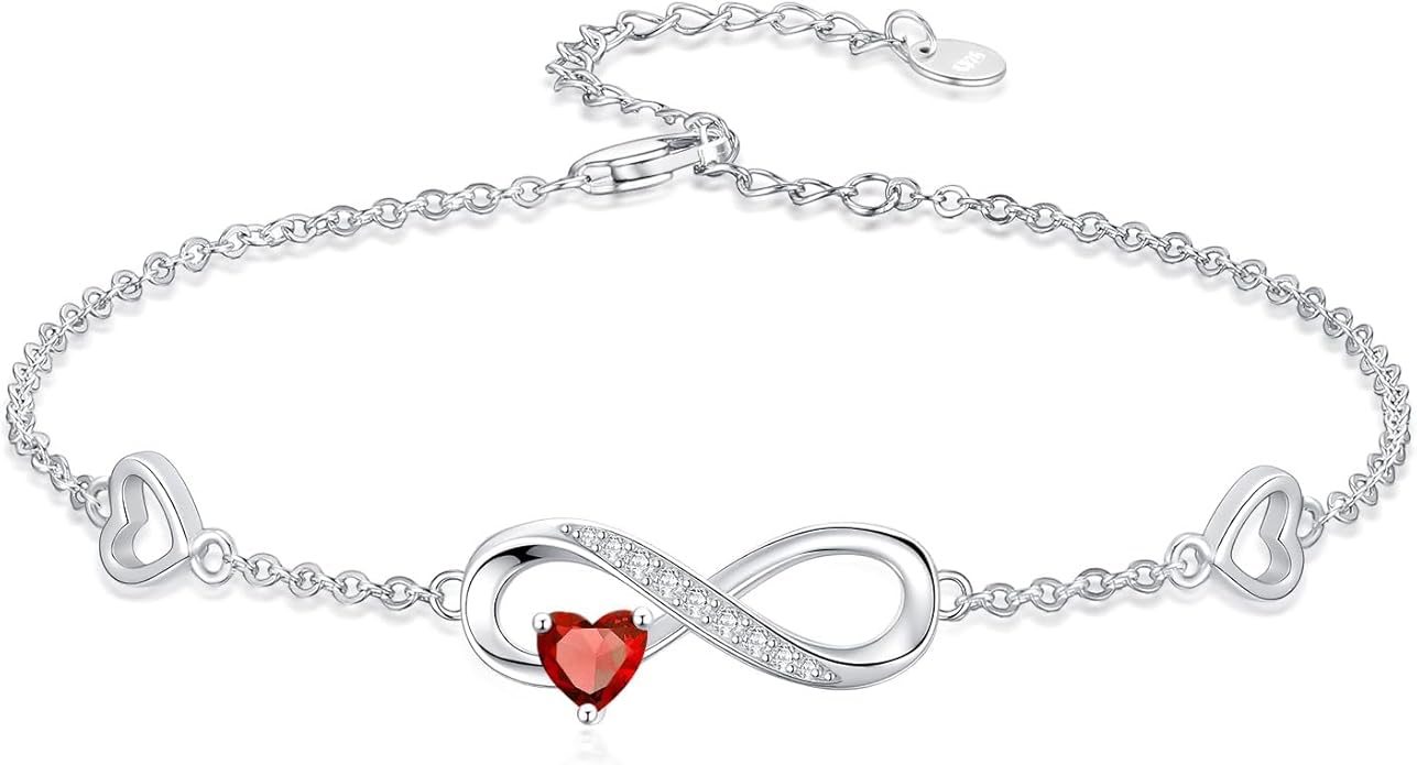 Dorunmo Infinity Heart Anklet Bracelet for Women 925 Sterling Silver Adjustable Infinity Birthstone Bracelet Friendship Jewelry Gifts for Women Birthday Christmas
