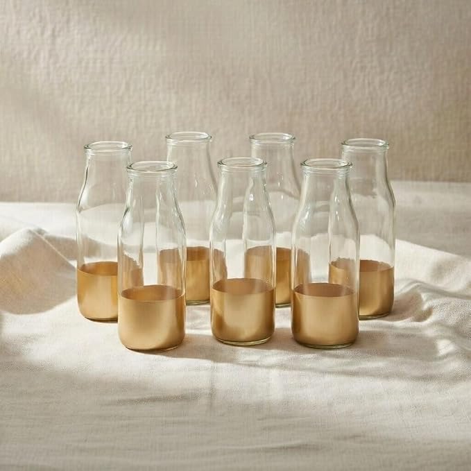 Hosley Set of 24 Glass Gold Dip Glass Bottles, 5.5" H Elegant Gold-Dipped Design - Image 7