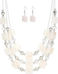 Layered Beaded Statement Necklaces for Women Square Shell Bead Collar Necklace and Earring Set Birthday Gifts Boho Jewelry Sets for Women
