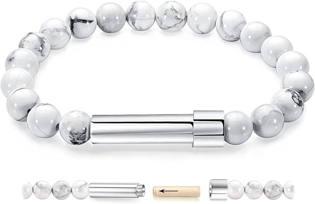 Natural Stone Wish Bracelet with Stainless Steel Capsule - Secret Message Stretch Beaded Bracelet for Women, Spiritual Jewelry Women Gift (Birthday, Mother Daughter)